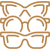 Three stylized glasses frames on black background.