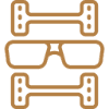 Glasses and dumbbells icon on black background.